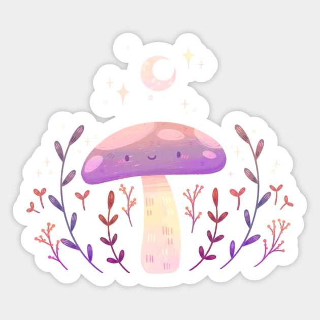 Moon Mushroom Sticker by Niamh Smith Illustrations